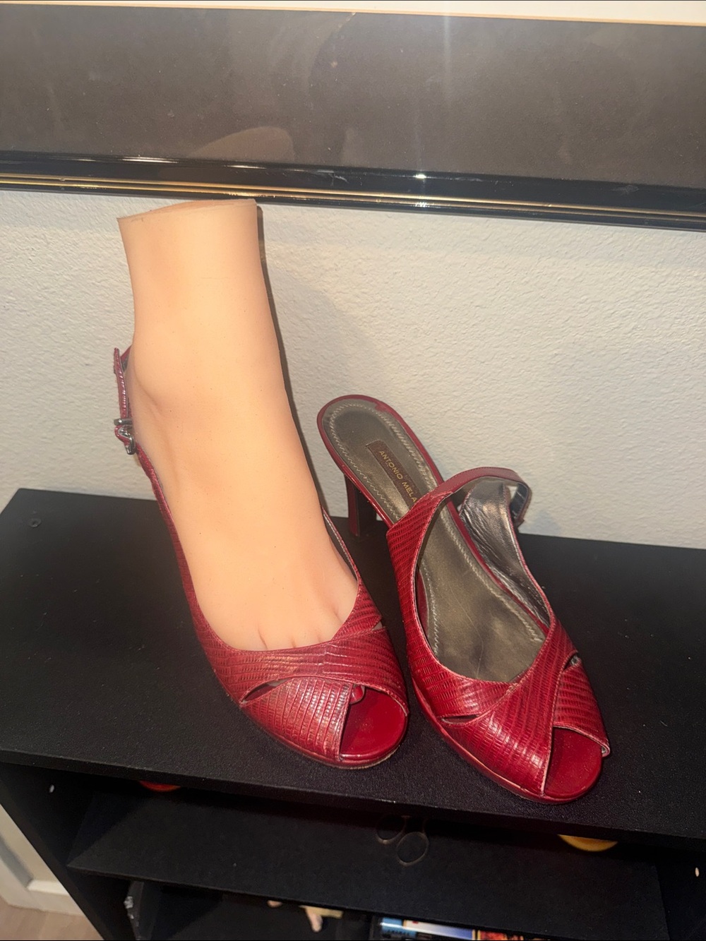 ANTONIO MELANI Red Peep-Toe Slingback Heels